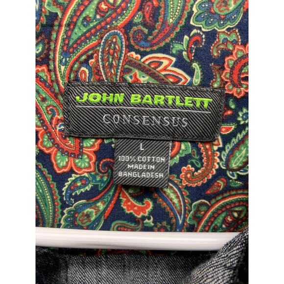John Bartlett Consensus Blue Denim Elbow Patch Shirt Paisley Print Inner Size L - Picture 3 of 8